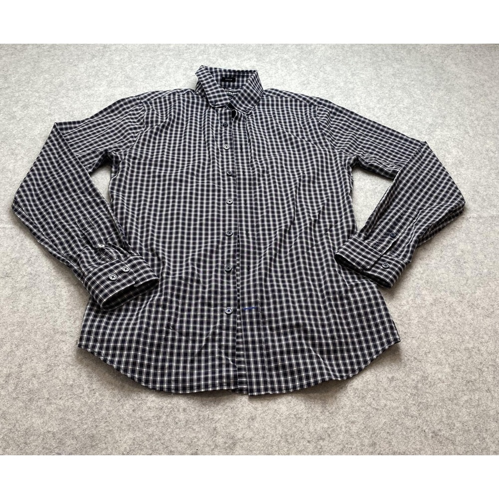 Express Shirt Mens Small Blue Plaid Extra Slim Stretch Dress Shirt Long Sleeve